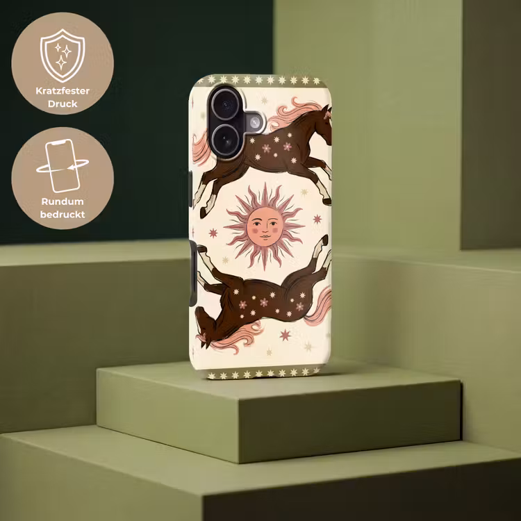 Paard - Zon - Mystiek - Illustratie - Roze Toughcase MagSafe Apple iPhone 17 klein -USP_PrintM_DE