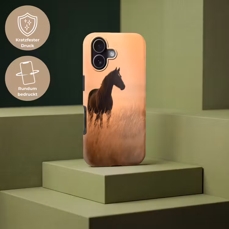 Paard - Grasveld - Zonsondergang Toughcase MagSafe Apple iPhone 17 klein -USP_PrintM_DE