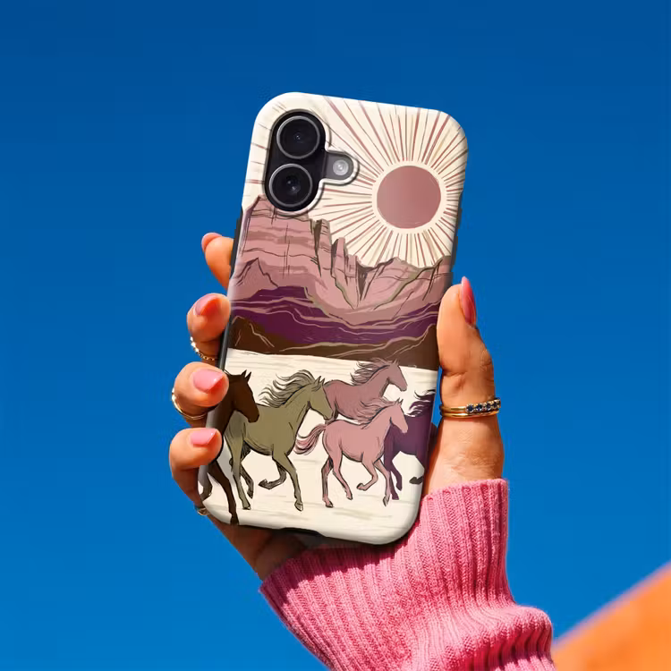 Paarden - Rennend - Woestijn - Natuur - Abstract Toughcase MagSafe Apple iPhone 17 klein -Sfeer1V