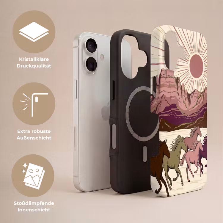 Paarden - Rennend - Woestijn - Natuur - Abstract Toughcase MagSafe Apple iPhone 17 klein -USP_Lagen_DE