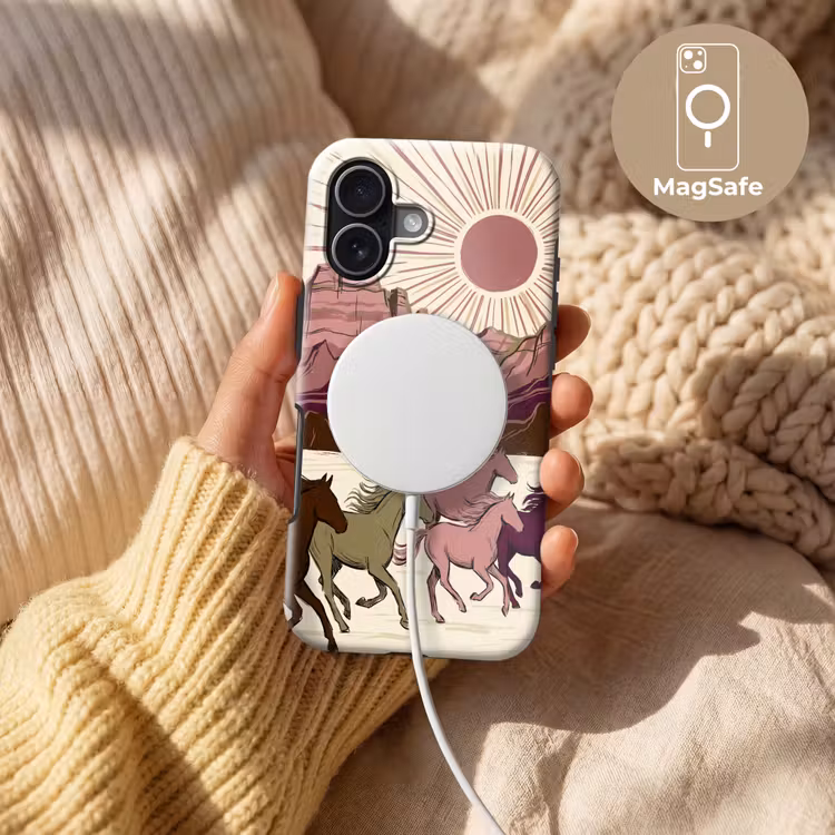 Paarden - Rennend - Woestijn - Natuur - Abstract Toughcase MagSafe Apple iPhone 17 klein -USP_MagsafeV