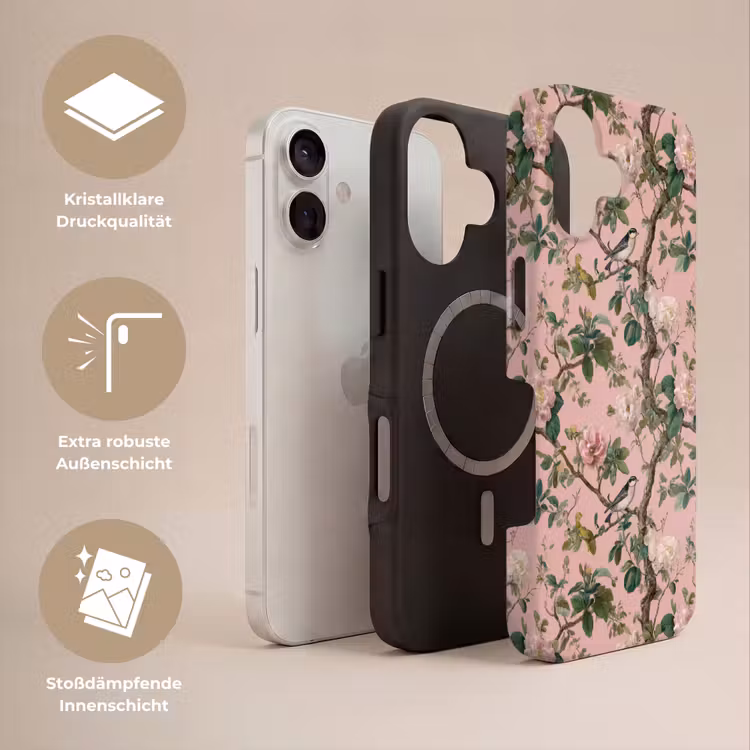 Pioenrozen - Botanisch - Vogel Toughcase MagSafe Apple iPhone 17 klein 1017 -USP_Lagen_DE