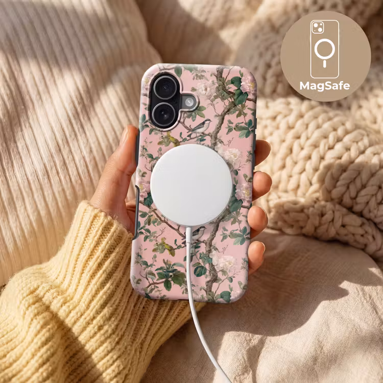 Pioenrozen - Botanisch - Vogel Toughcase MagSafe Apple iPhone 17 klein 1017 -USP_MagsafeV