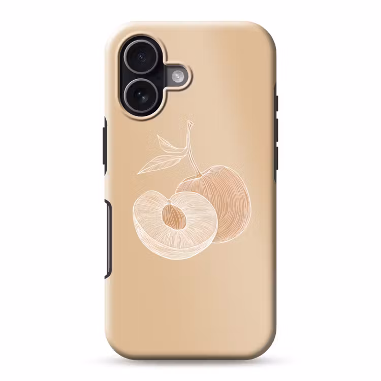 Perzik - Lijntekening - Pit - Beige Toughcase MagSafe Apple iPhone 17 klein -3d