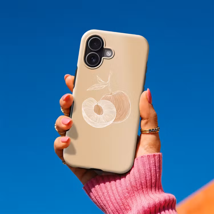 Perzik - Lijntekening - Pit - Beige Toughcase MagSafe Apple iPhone 17 klein -Sfeer1V