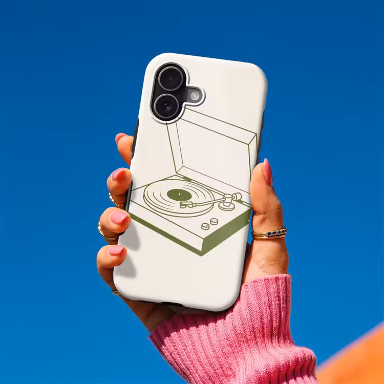 Platenspeler - Vinyl - Muziek - Minimalistisch - Groen Toughcase MagSafe Apple iPhone 17 klein -Sfeer1V