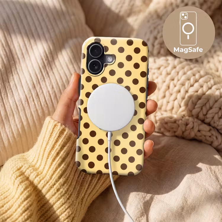 Polka Dot - Stippen - Retro - Geel - Bruin Toughcase MagSafe Apple iPhone 17 klein 1017 -USP_MagsafeV