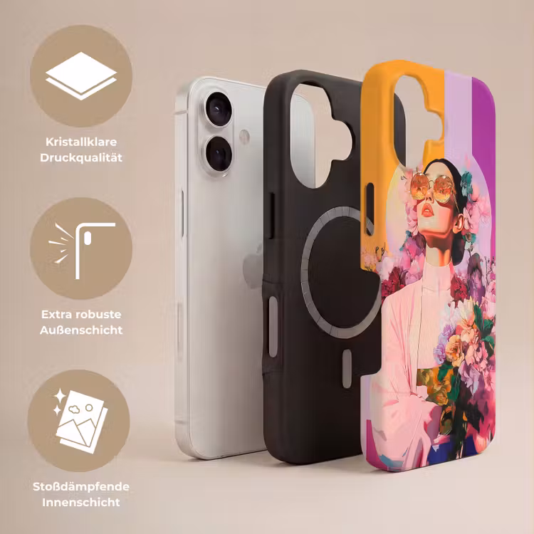 Portret - Vrouw - Abstract - Bloemen Toughcase MagSafe Apple iPhone 17 klein -USP_Lagen_DE