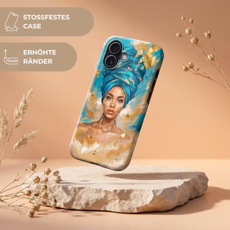 Portret - Vrouw - Schilderij - Blauw - Goud - Expressief Toughcase MagSafe Apple iPhone 17 klein -USP_RandenV_DE