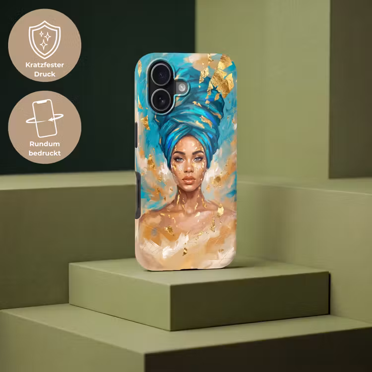 Portret - Vrouw - Schilderij - Blauw - Goud - Expressief Toughcase MagSafe Apple iPhone 17 klein -USP_PrintM_DE