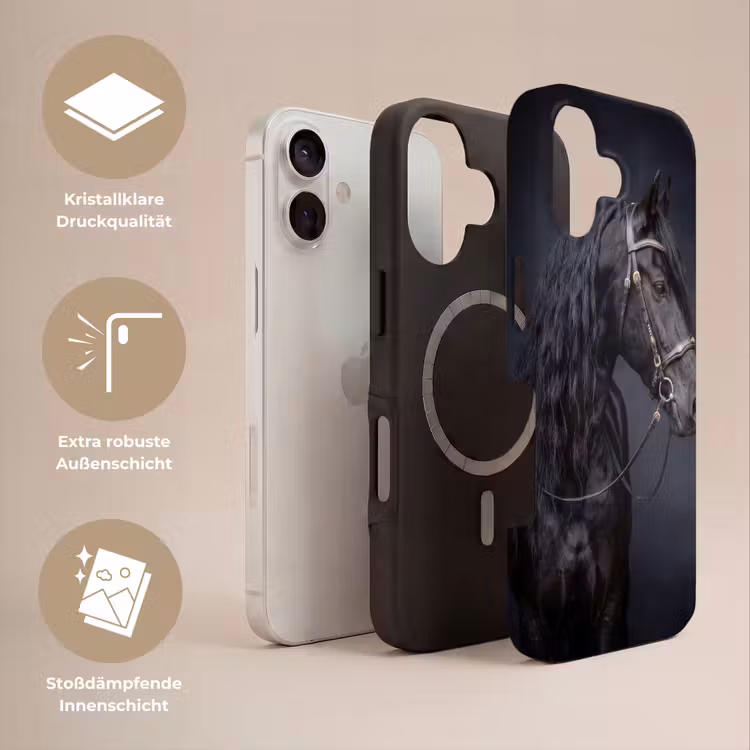 Portret - Paard - Donker Toughcase MagSafe Apple iPhone 17 klein -USP_Lagen_DE