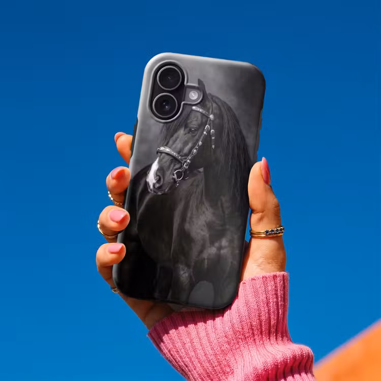 Portret - Paard - Zwart Toughcase MagSafe Apple iPhone 17 klein -Sfeer1V