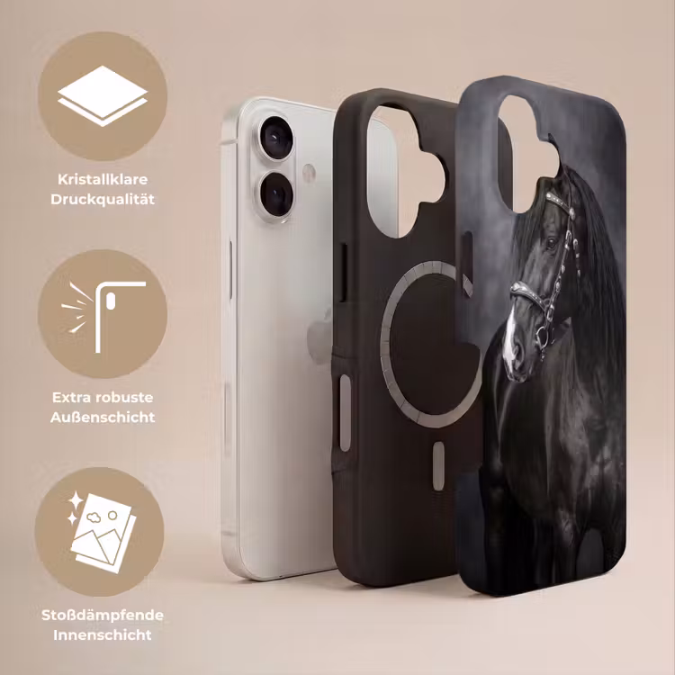 Portret - Paard - Zwart Toughcase MagSafe Apple iPhone 17 klein -USP_Lagen_DE