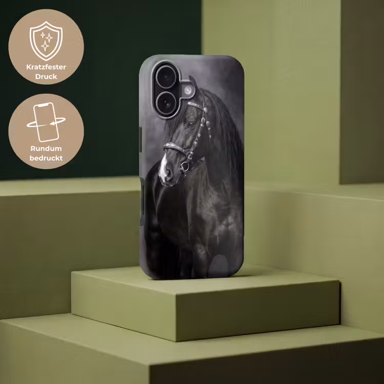 Portret - Paard - Zwart Toughcase MagSafe Apple iPhone 17 klein -USP_PrintM_DE