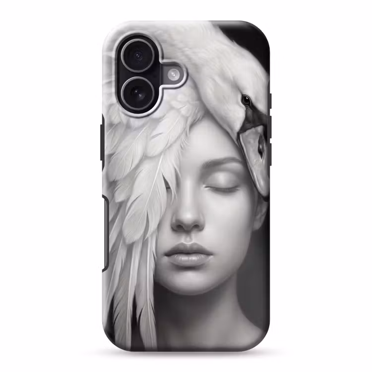 Portret - Zwaan - Zwart - Wit Toughcase MagSafe Apple iPhone 17 klein -3d