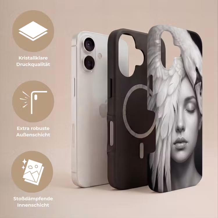 Portret - Zwaan - Zwart - Wit Toughcase MagSafe Apple iPhone 17 klein -USP_Lagen_DE