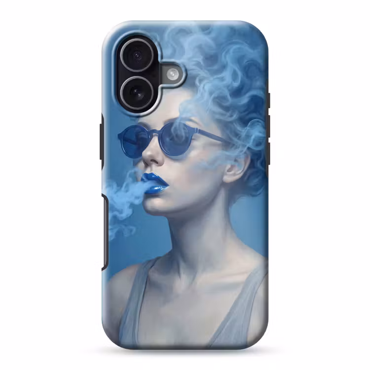 Portret - Zonnebril - Rook - Abstract - Blauw Toughcase MagSafe Apple iPhone 17 klein -3d