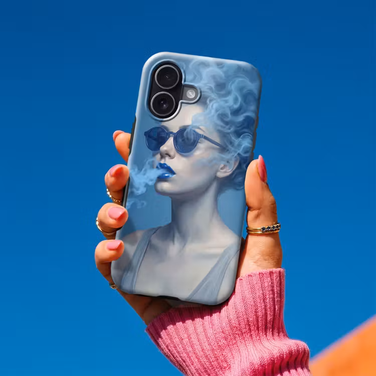 Portret - Zonnebril - Rook - Abstract - Blauw Toughcase MagSafe Apple iPhone 17 klein -Sfeer1V