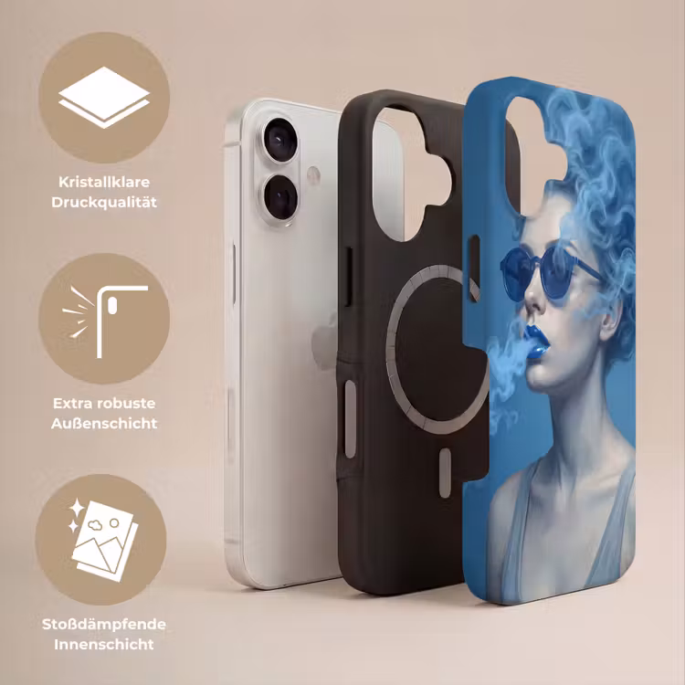 Portret - Zonnebril - Rook - Abstract - Blauw Toughcase MagSafe Apple iPhone 17 klein -USP_Lagen_DE