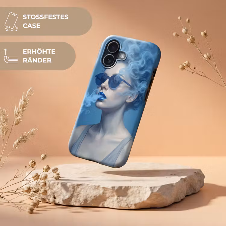 Portret - Zonnebril - Rook - Abstract - Blauw Toughcase MagSafe Apple iPhone 17 klein -USP_RandenV_DE