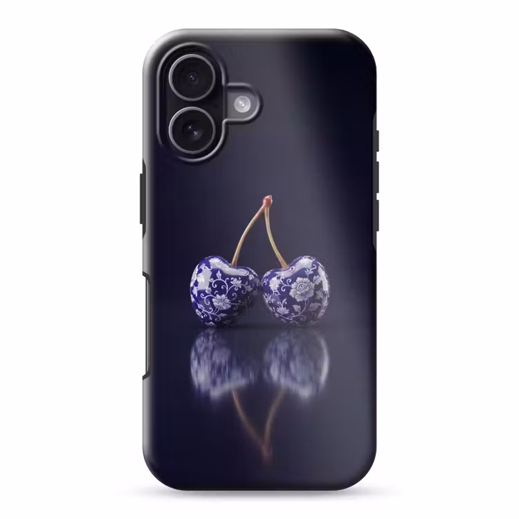 Porselein- Kersen - Delfts - Blauw Toughcase MagSafe Apple iPhone 17 klein -3d