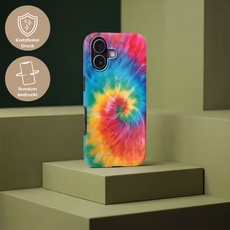 Regenboog - Tie dye - Kleurrijk - Blauw Toughcase MagSafe Apple iPhone 17 klein -USP_PrintM_DE