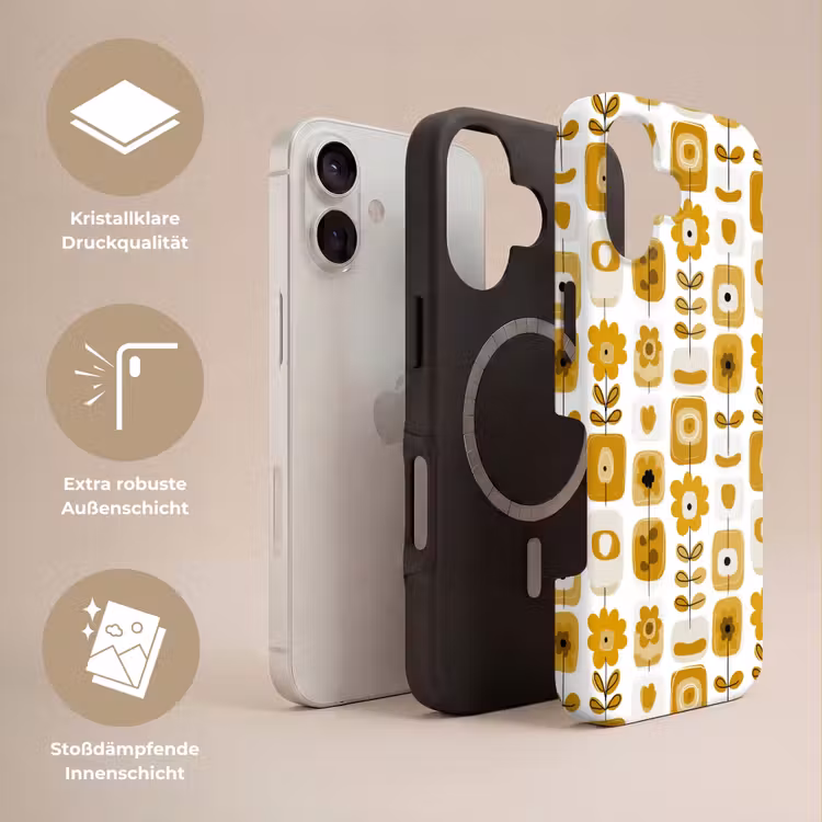 Retro - Abstract - Bloemen - Okergeel Toughcase MagSafe Apple iPhone 17 klein 1017 -USP_Lagen_DE