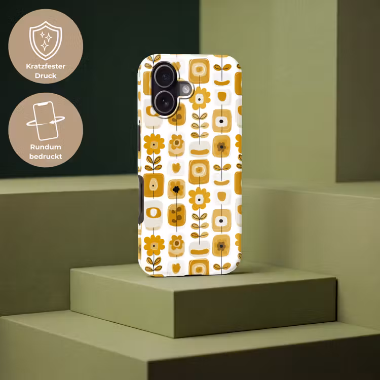 Retro - Abstract - Bloemen - Okergeel Toughcase MagSafe Apple iPhone 17 klein 1017 -USP_PrintM_DE