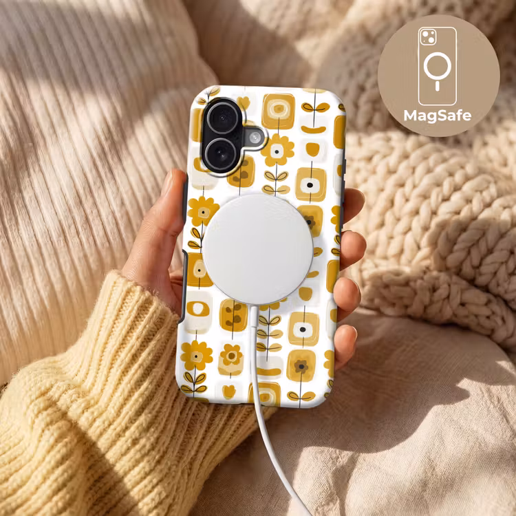 Retro - Abstract - Bloemen - Okergeel Toughcase MagSafe Apple iPhone 17 klein 1017 -USP_MagsafeV