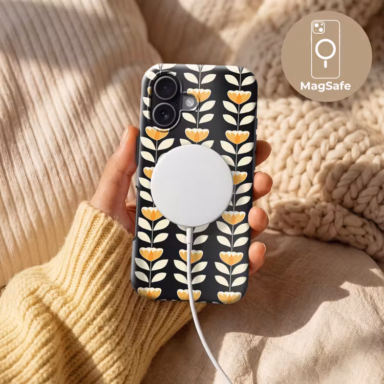 Retro - Bloem - Zwart - Okergeel Toughcase MagSafe Apple iPhone 17 klein 1017 -USP_MagsafeV