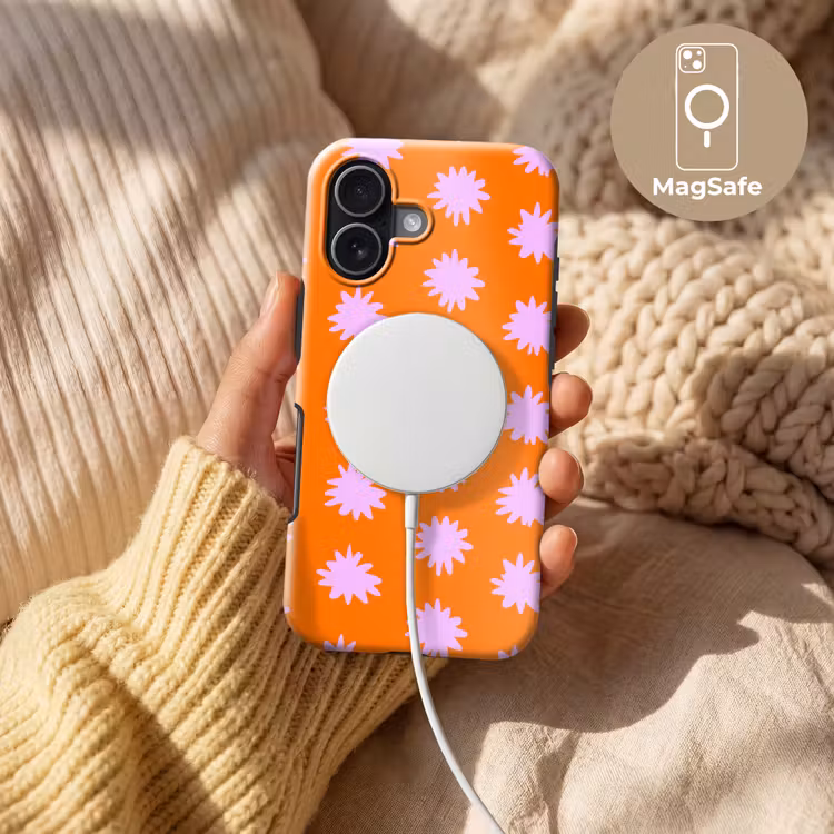 Retro - Bloemen - Oranje Toughcase MagSafe Apple iPhone 17 klein 1017 -USP_MagsafeV