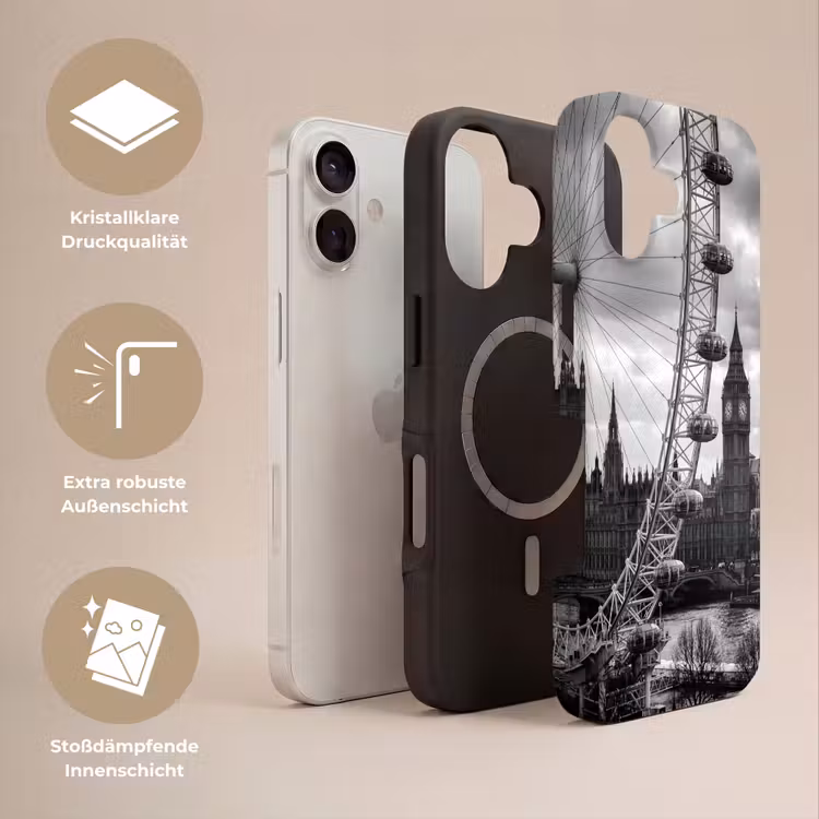 Reuzenrad - Klokkentoren - Architectuur - Zwart-wit - Stad Toughcase MagSafe Apple iPhone 17 klein -USP_Lagen_DE