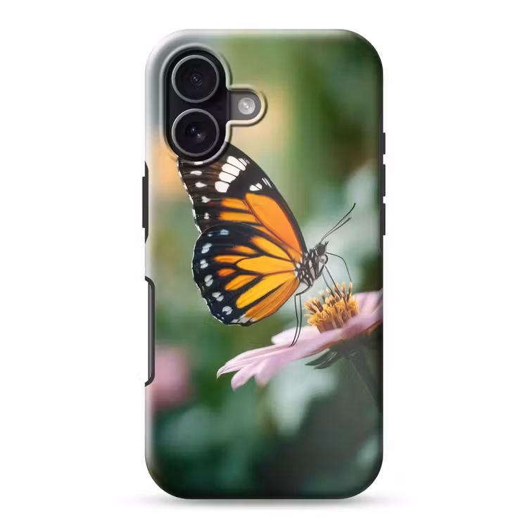 Roze bloemen - Vlinder - Zachte focus Toughcase MagSafe Apple iPhone 17 klein -3d