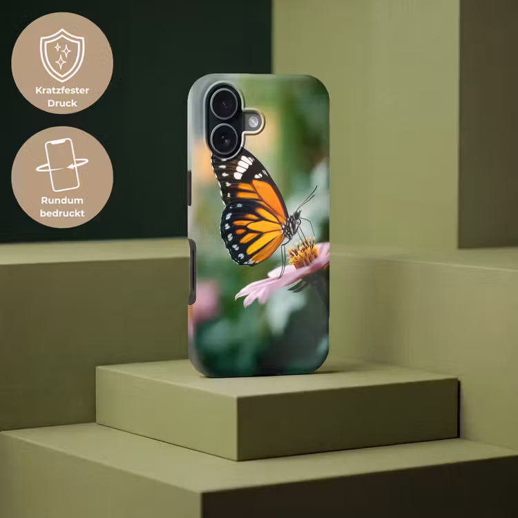 Roze bloemen - Vlinder - Zachte focus Toughcase MagSafe Apple iPhone 17 klein -USP_PrintM_DE