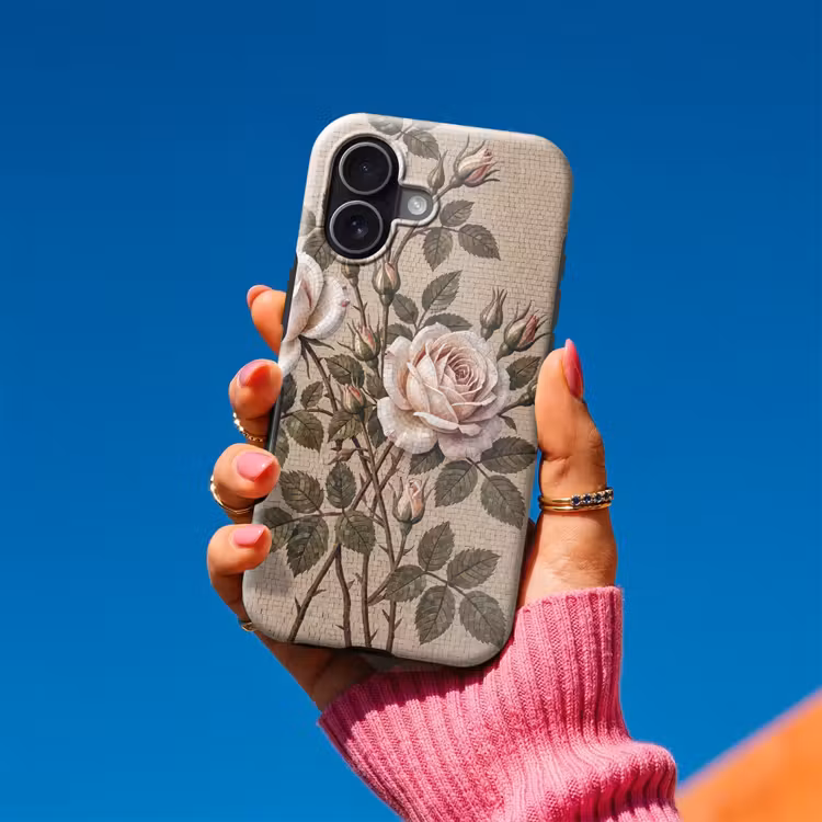 Roos - Mozaïek - Bloemen - Klassiek - Beige Toughcase MagSafe Apple iPhone 17 klein -Sfeer1V