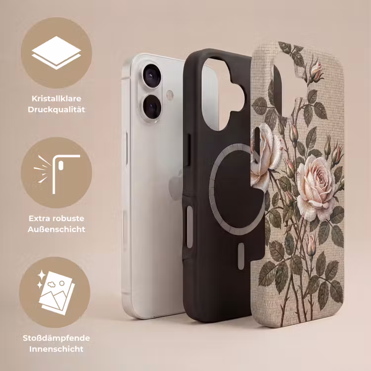 Roos - Mozaïek - Bloemen - Klassiek - Beige Toughcase MagSafe Apple iPhone 17 klein -USP_Lagen_DE