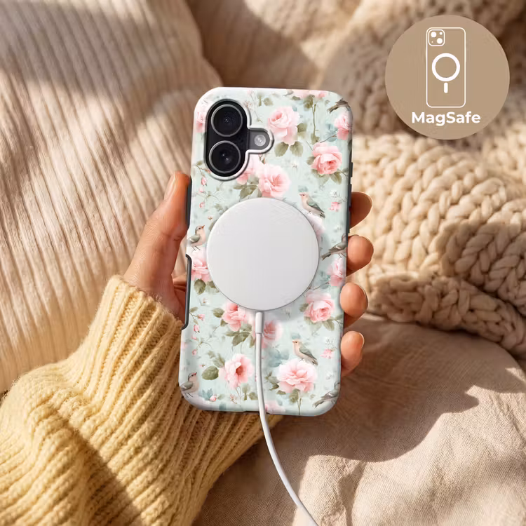 Rozen - Vogels - Pastel - Kleurrijk Toughcase MagSafe Apple iPhone 17 klein 1017 -USP_MagsafeV