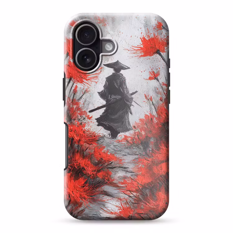 Rode bloemen - mistig - Man Toughcase MagSafe Apple iPhone 17 klein -3d