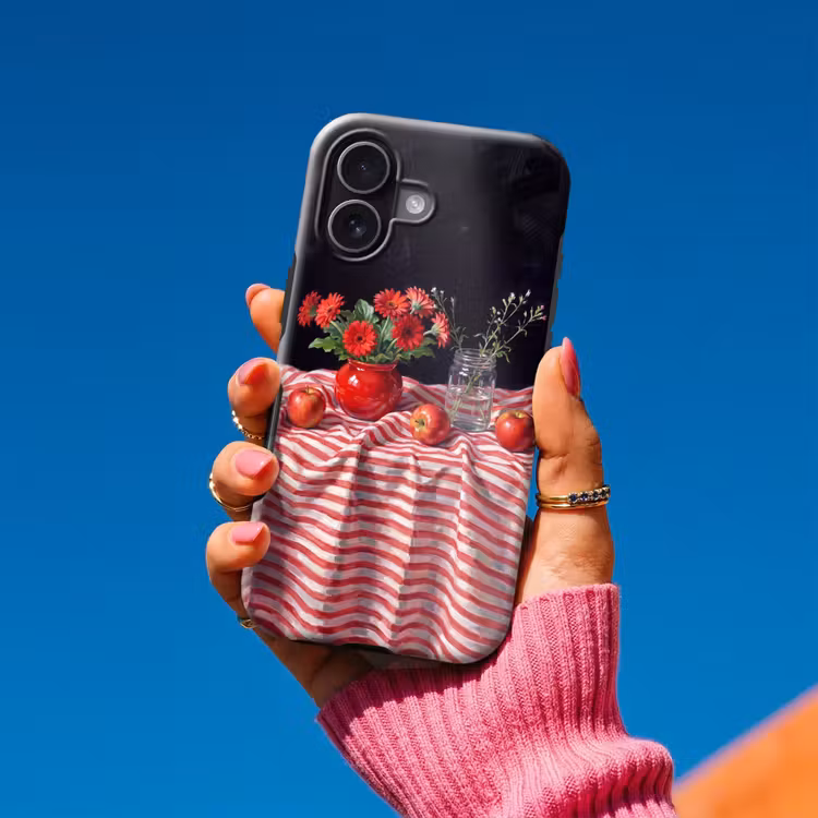 Handyhülle Toughcase - Rote Blumen – Vase - Rode bloemen - Vaas Toughcase MagSafe Apple iPhone 17 klein