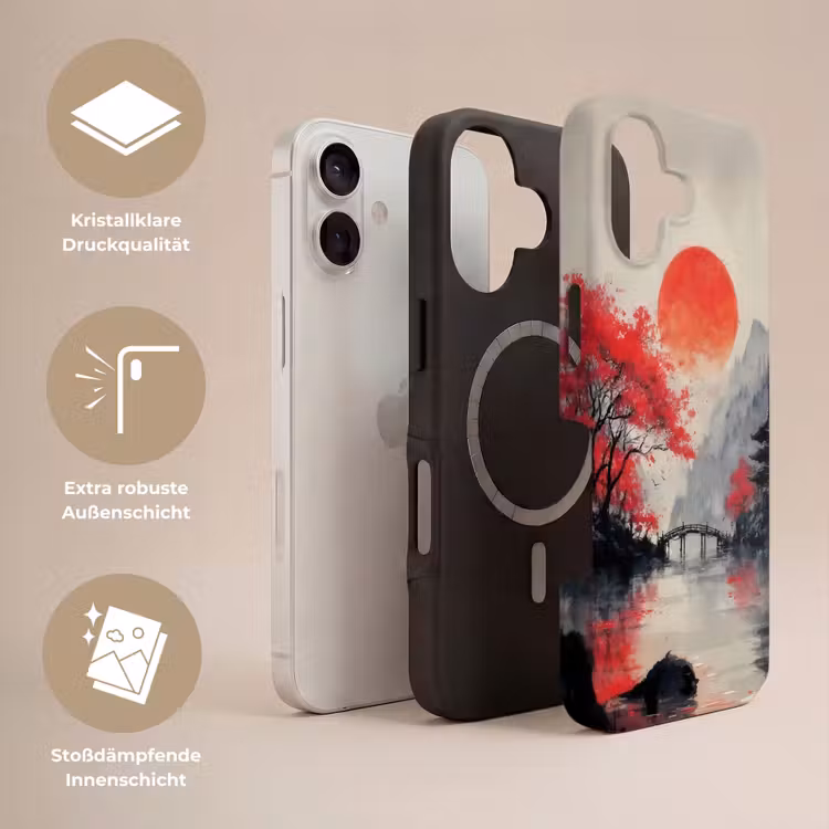 Rode zon - Rivier - brug - Bomen Toughcase MagSafe Apple iPhone 17 klein -USP_Lagen_DE