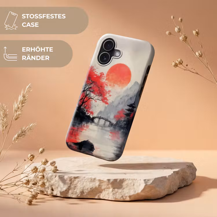 Rode zon - Rivier - brug - Bomen Toughcase MagSafe Apple iPhone 17 klein -USP_RandenV_DE