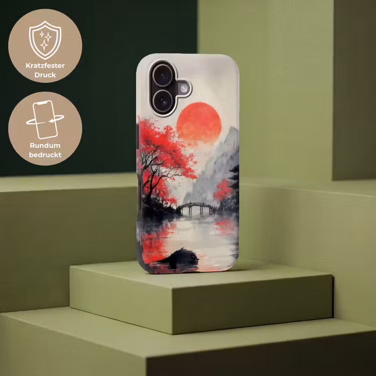 Rode zon - Rivier - brug - Bomen Toughcase MagSafe Apple iPhone 17 klein -USP_PrintM_DE