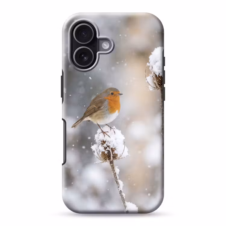 Roodborstje - Gedroogde bloem - Sneeuw - Winter - Vertederend Toughcase MagSafe Apple iPhone 17 klein -3d