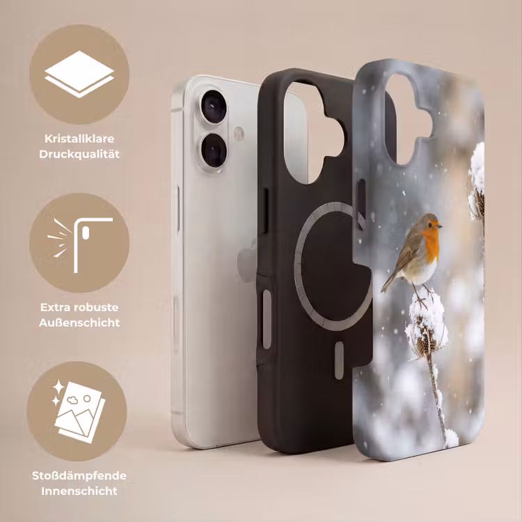Roodborstje - Gedroogde bloem - Sneeuw - Winter - Vertederend Toughcase MagSafe Apple iPhone 17 klein -USP_Lagen_DE