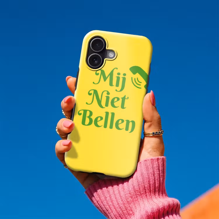 Mij niet bellen - Telefoon - Geel Toughcase MagSafe Apple iPhone 17 klein -Sfeer1V