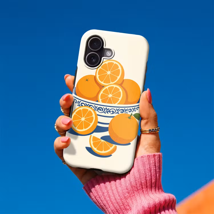 Schaal - Minimalistisch - Oranje - Sinaasappels Toughcase MagSafe Apple iPhone 17 klein -Sfeer1V