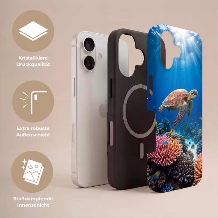 Schildpad - Koraalrif - Oceaan - Dieren - Blauw Toughcase MagSafe Apple iPhone 17 klein -USP_Lagen_DE