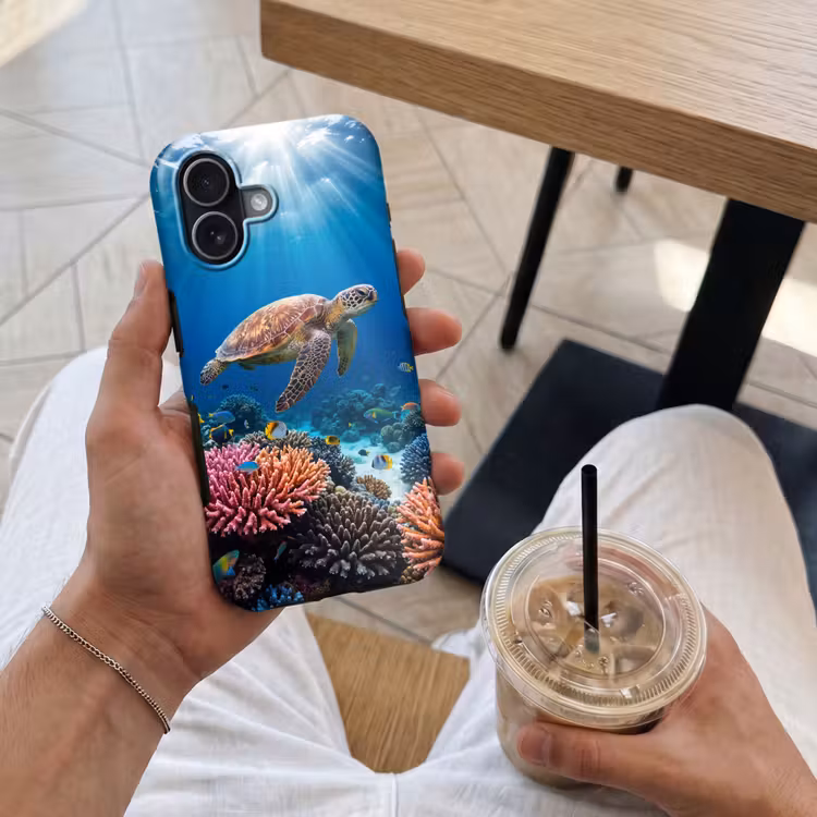 Schildpad - Koraalrif - Oceaan - Dieren - Blauw Toughcase MagSafe Apple iPhone 17 klein -Sfeer1M