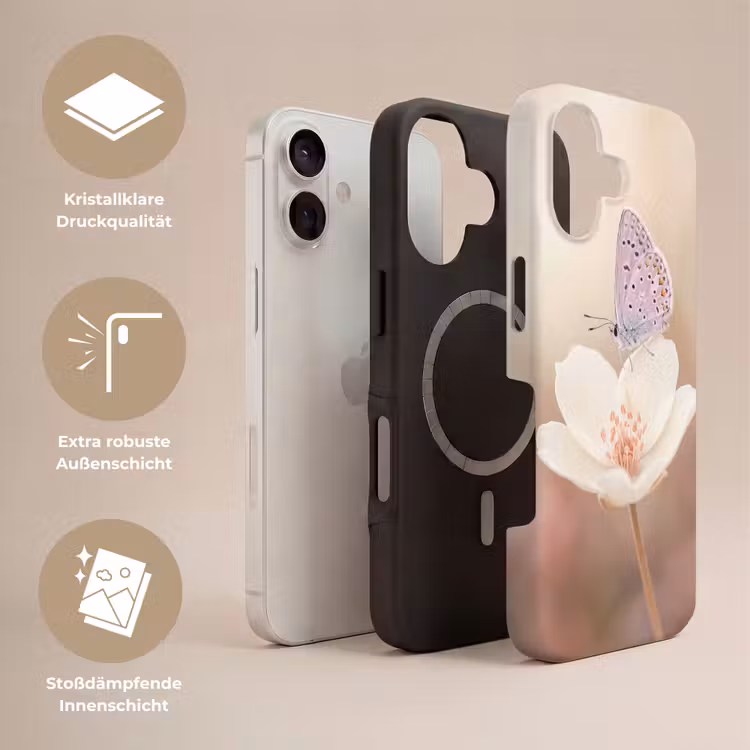 Vlinder - Bloem - Blauw Toughcase MagSafe Apple iPhone 17 klein -USP_Lagen_DE