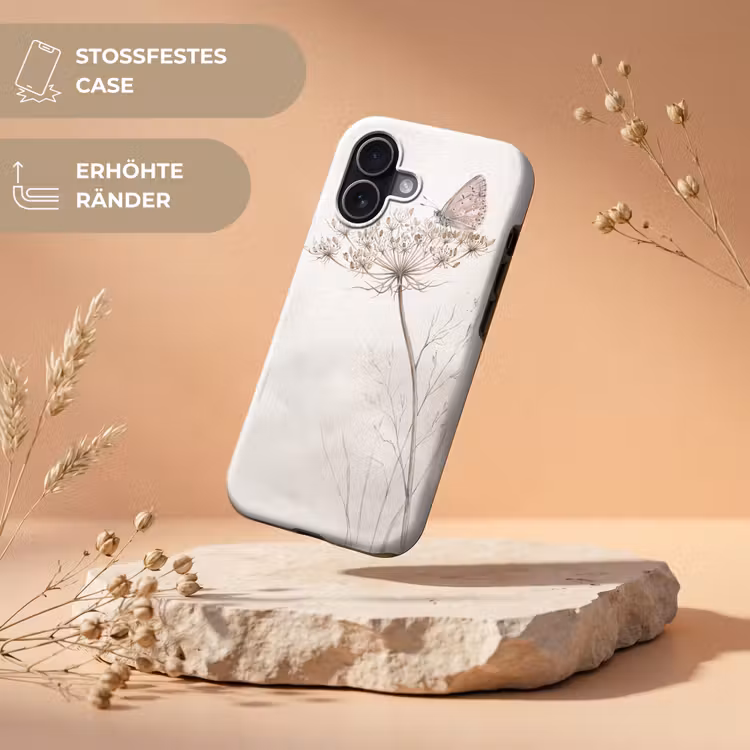Vlinder - Bloem -Natuur - Beige Toughcase MagSafe Apple iPhone 17 klein -USP_RandenV_DE